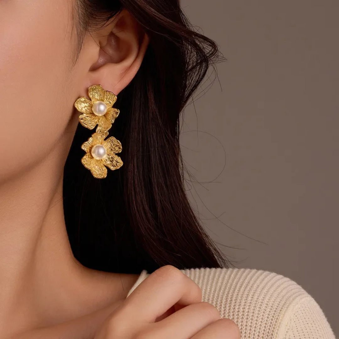 Aretes Flor Perla Long