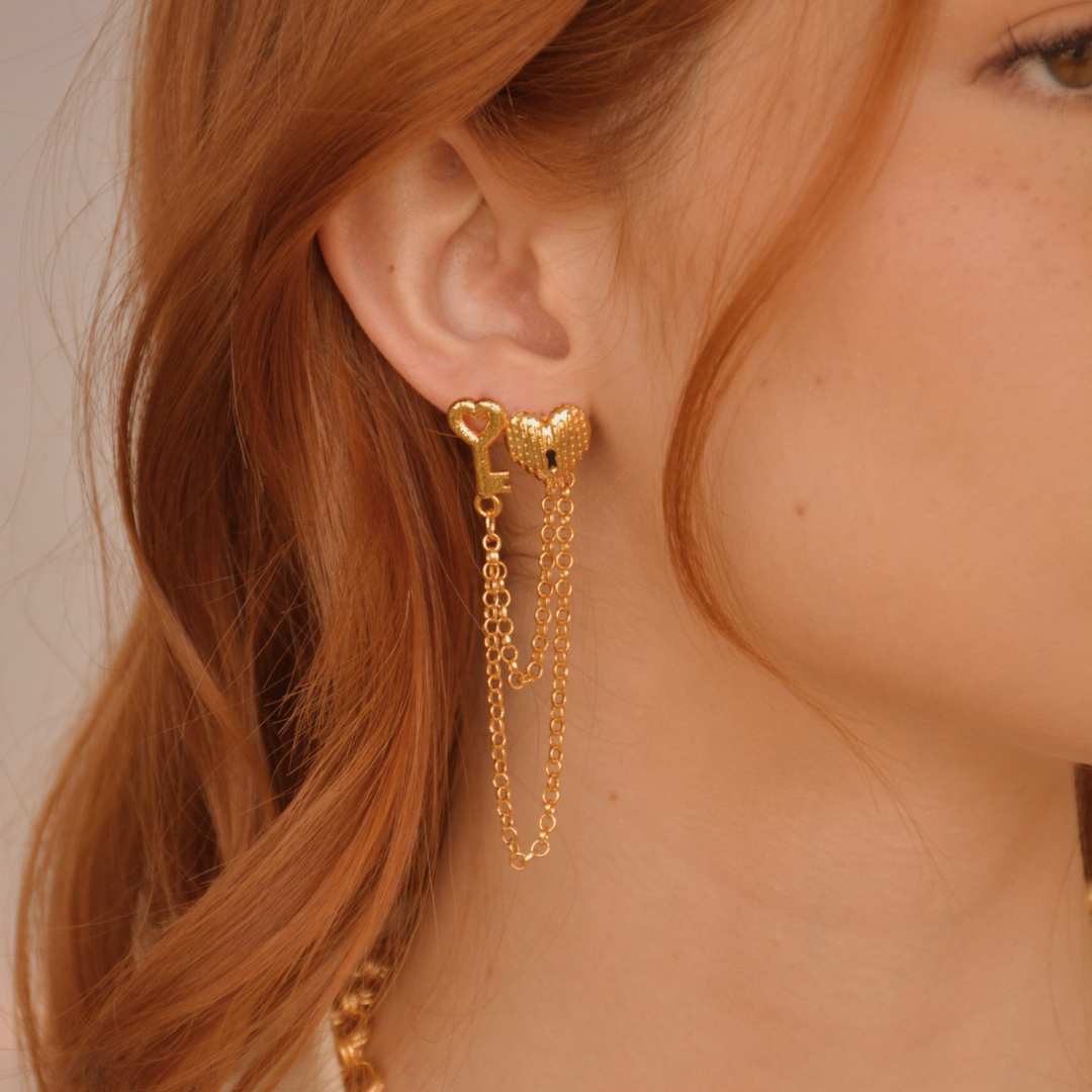 Aretes Set Heart Key