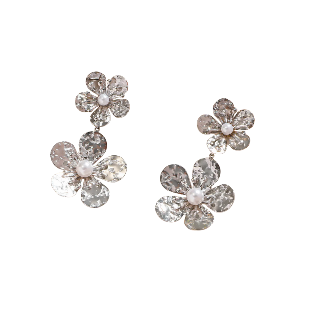 Aretes Flor Perla Doble