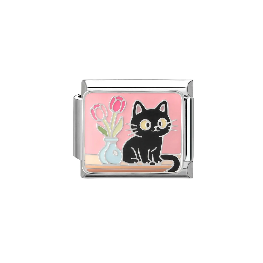 IB Charm Gato con tulipanes
