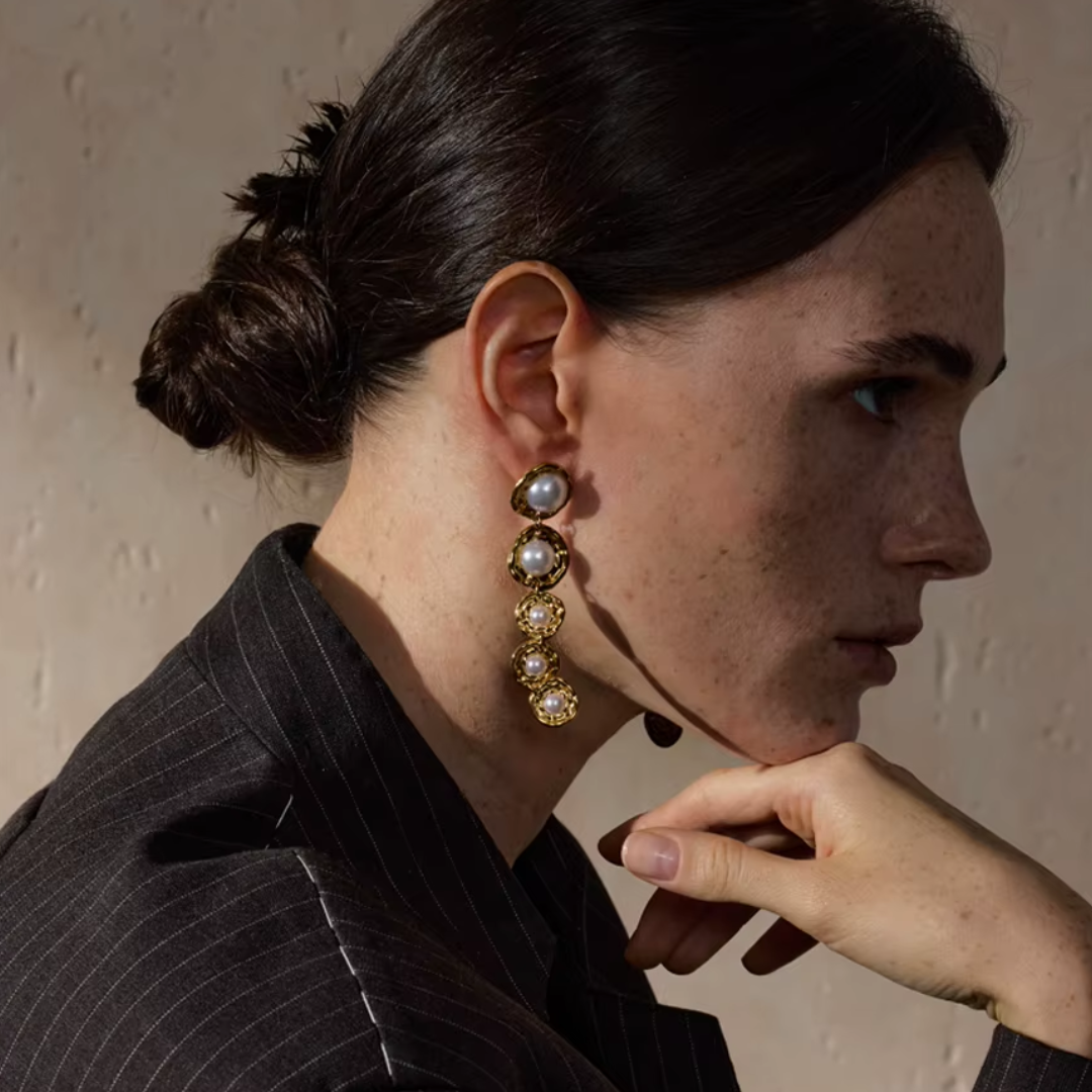 Aretes Circular Perla Largos