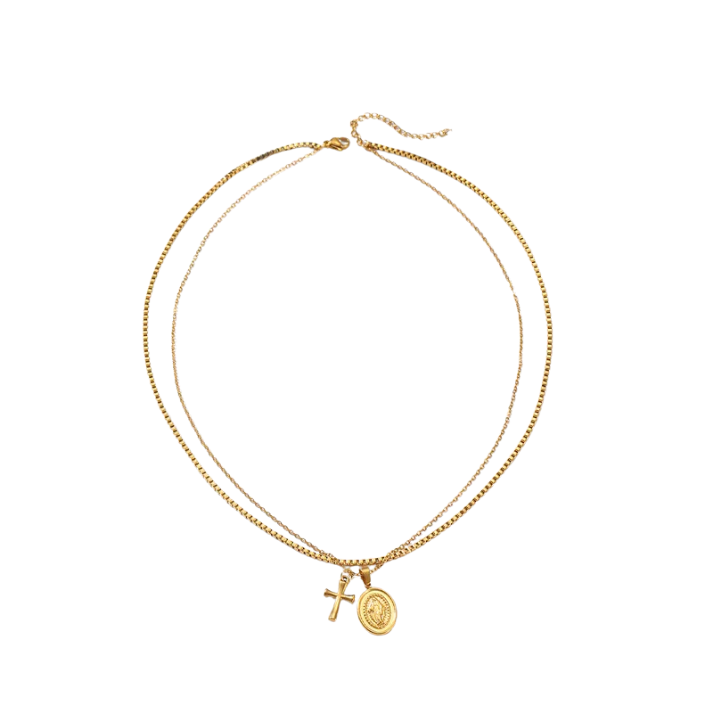 Collar Doble Medalla Cruz