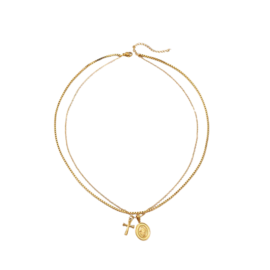 Collar Doble Medalla Cruz