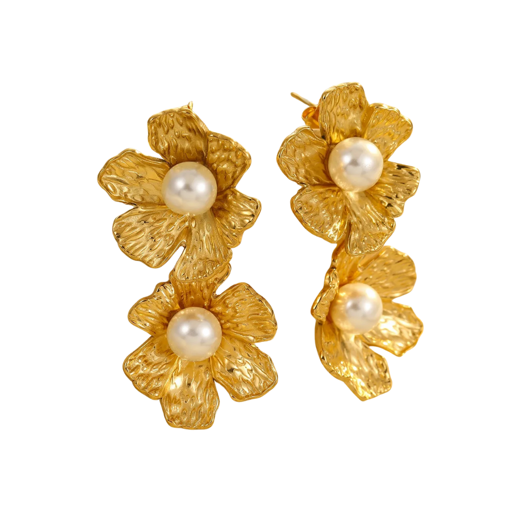 Aretes Flor Perla Long