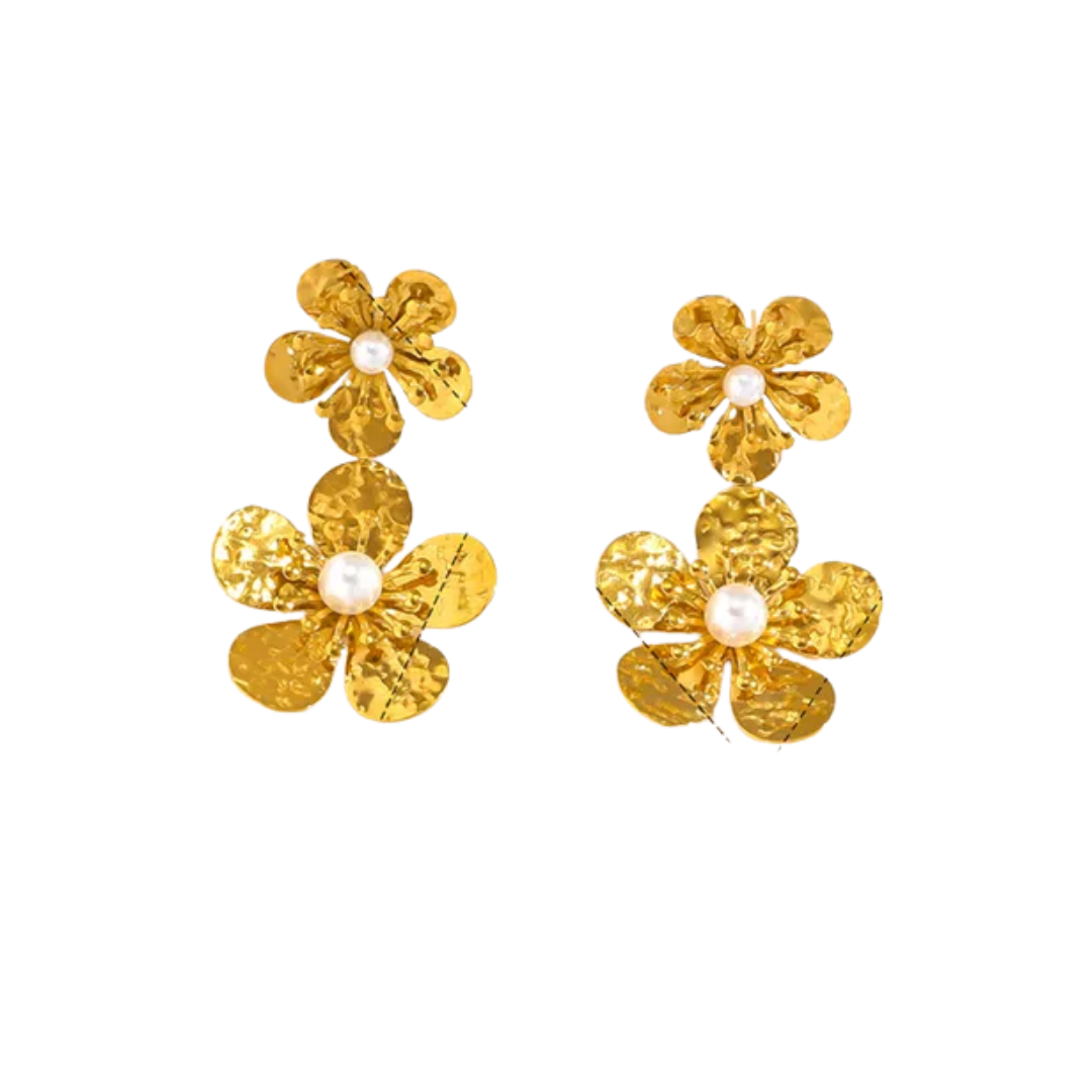 Aretes Flor Perla Doble