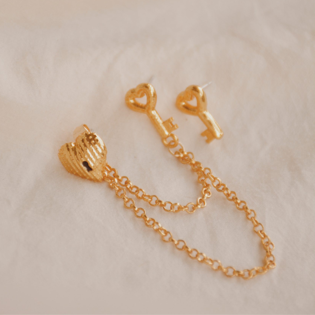 Aretes Set Heart Key