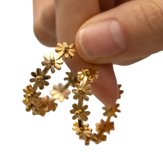 Aretes Flower Hoops