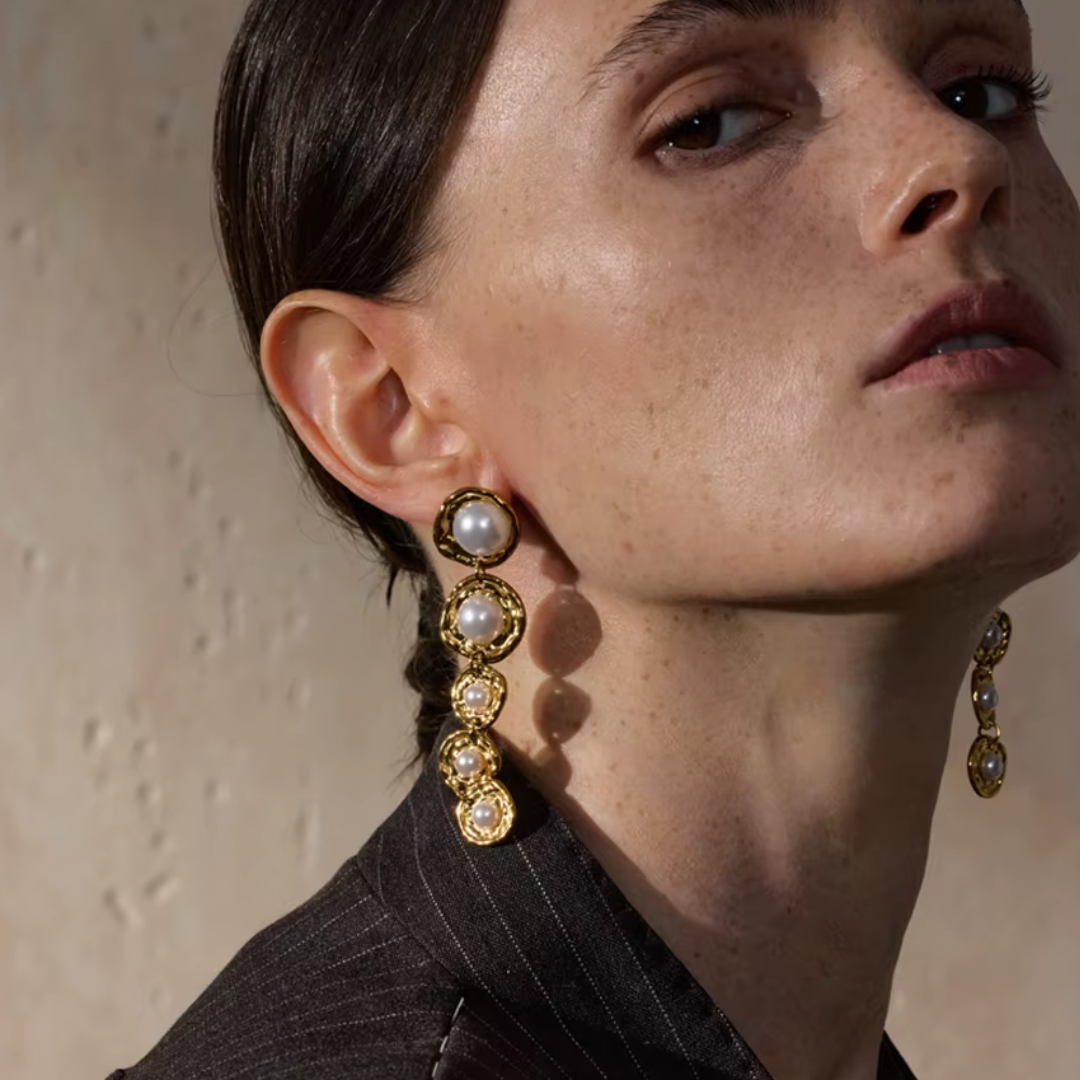 Aretes Circular Perla Largos